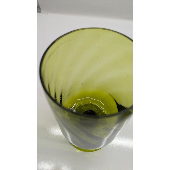 Olive Green Optic Empoli Style Pedestal Compote Vase Glassware - Picture 11 of 15